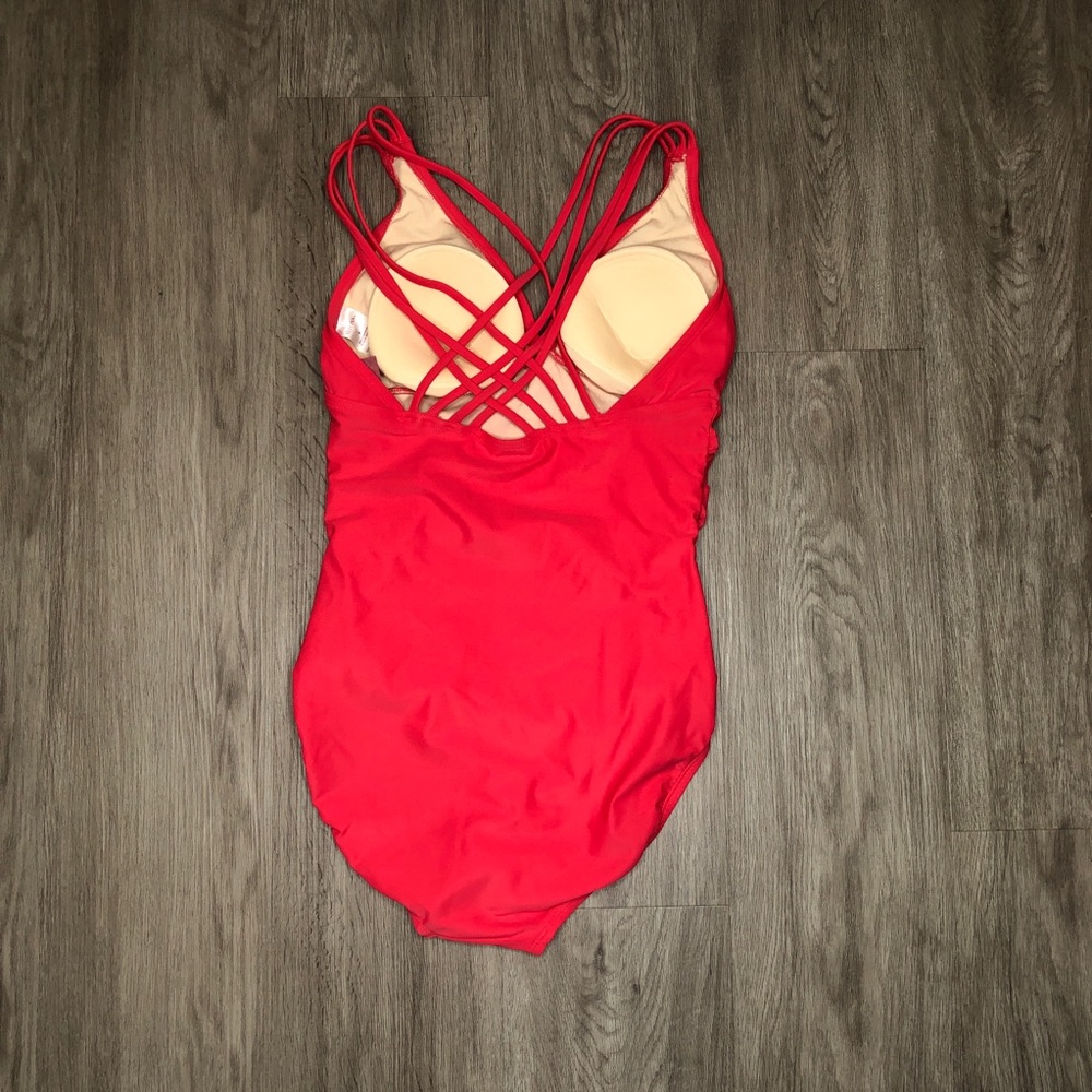 Merona Shirred Front One Piece Swimsuit Coral - Picture 6 of 6